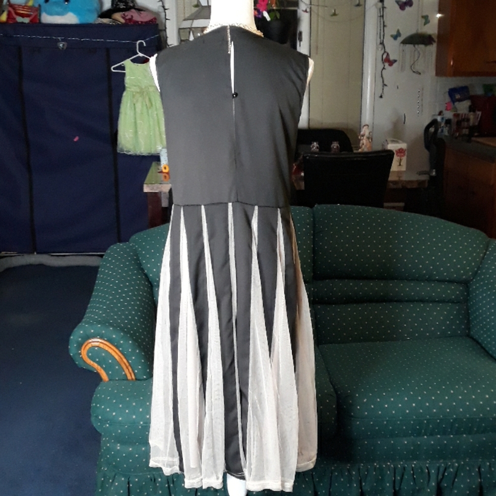 Black and tan mesh pleated womens dress - Picture 3 of 8